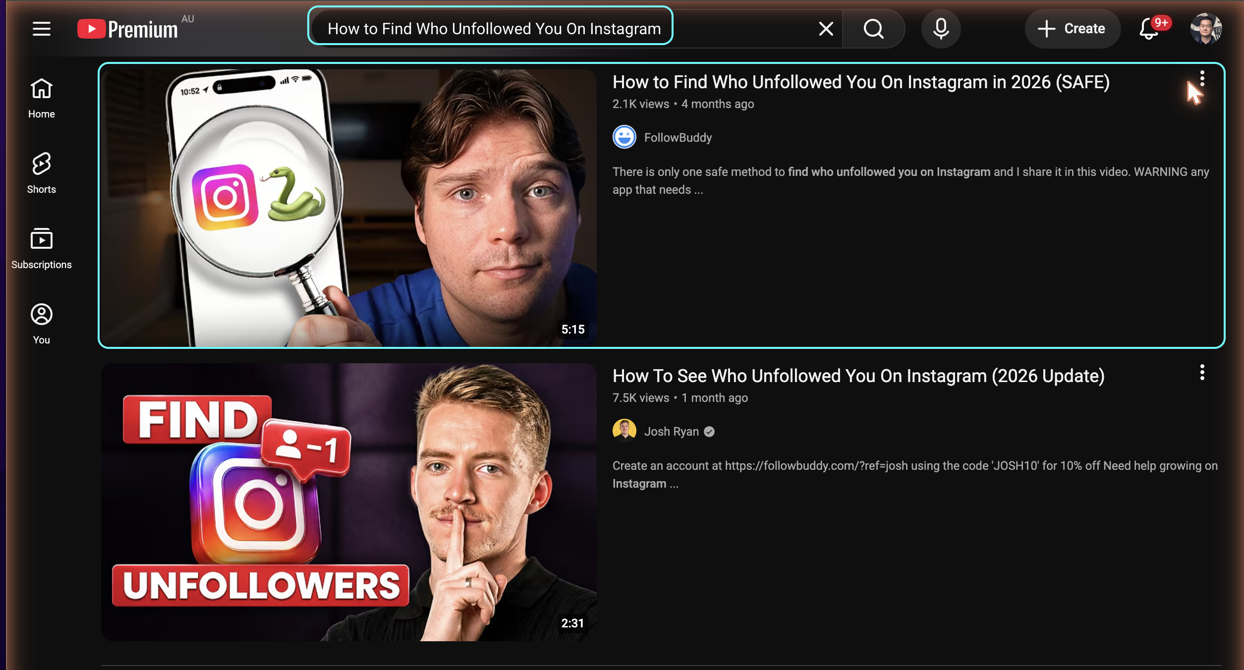 FollowBuddy search result screenshot