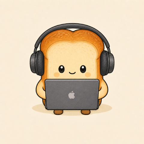 Breadcrumb mascot with headphones